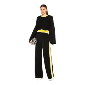 Ellery Reality Pants Black and Yellow Wide Leg Elastic Waist Athleisure Size 4